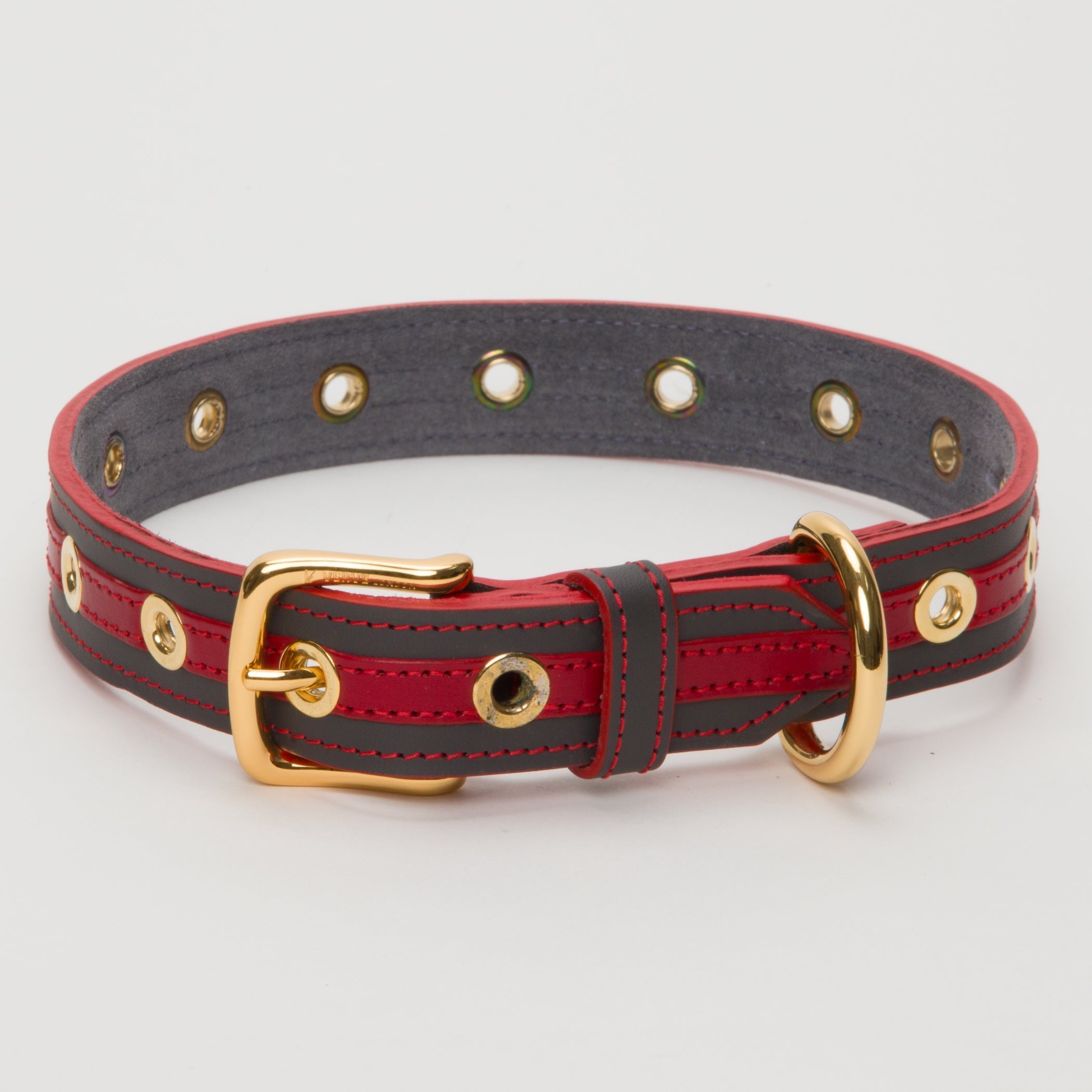 Luxury Leather Dog Collar Red on Grey with Eyelets Medium Large and XLarge Breeds – Leather Collar