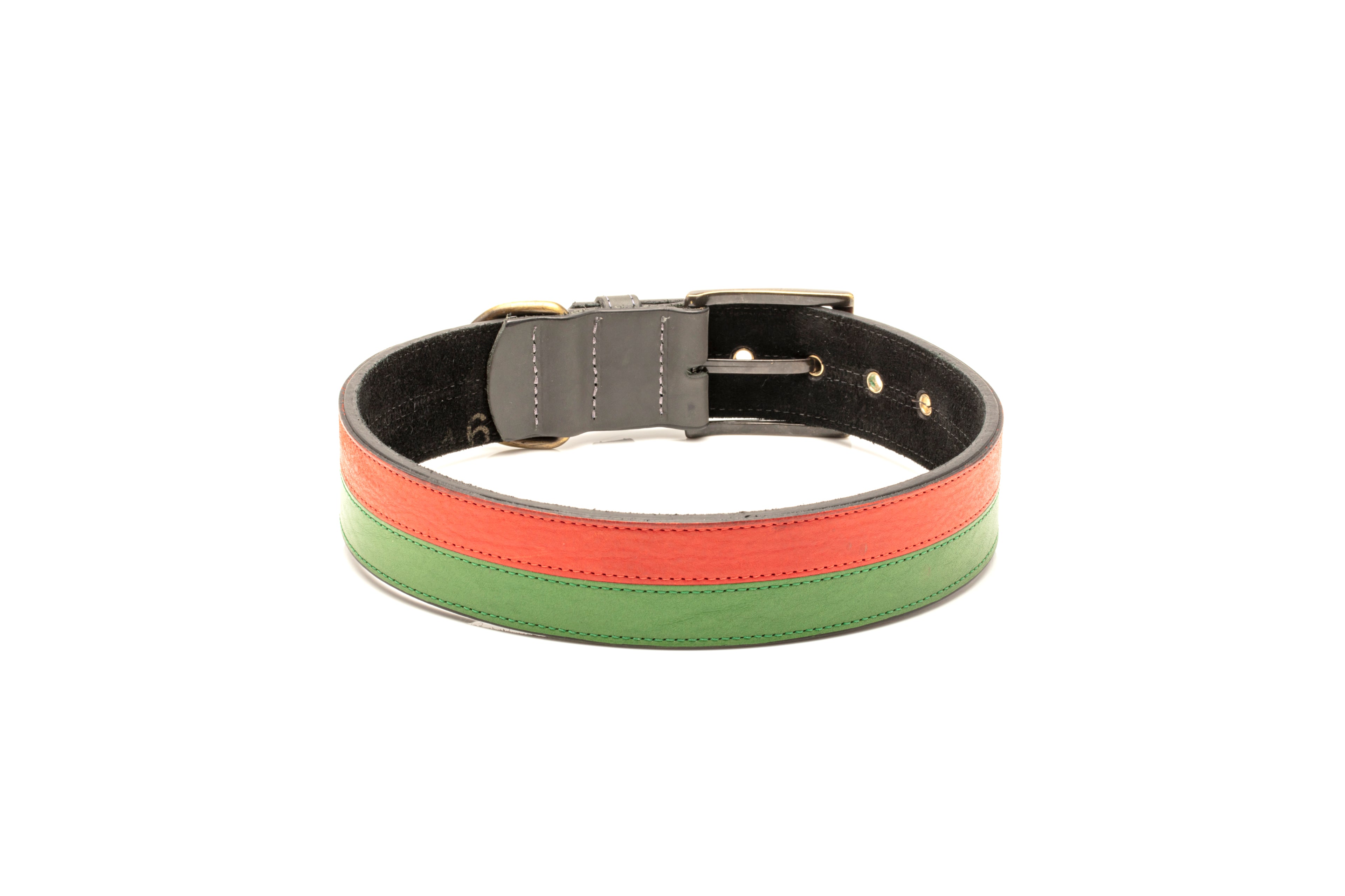 TWO-TONE CONTRAST LEATHER COLLAR IN RACING GREEN & CHERRY RED