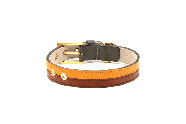 TWO-TONE CONTRAST LEATHER COLLAR IN NATURAL BROWN & MUSTARD TAN