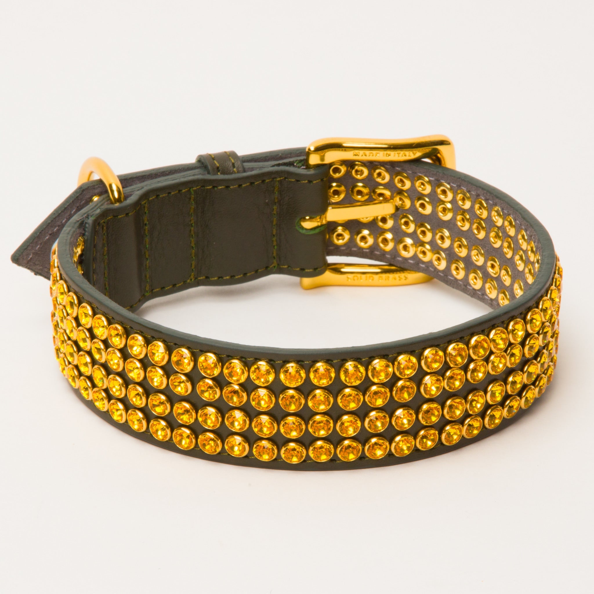 Luxury Swarovski 4 Row Sunflower Crystals Collar Medium to Large Dogs – Leather Collar