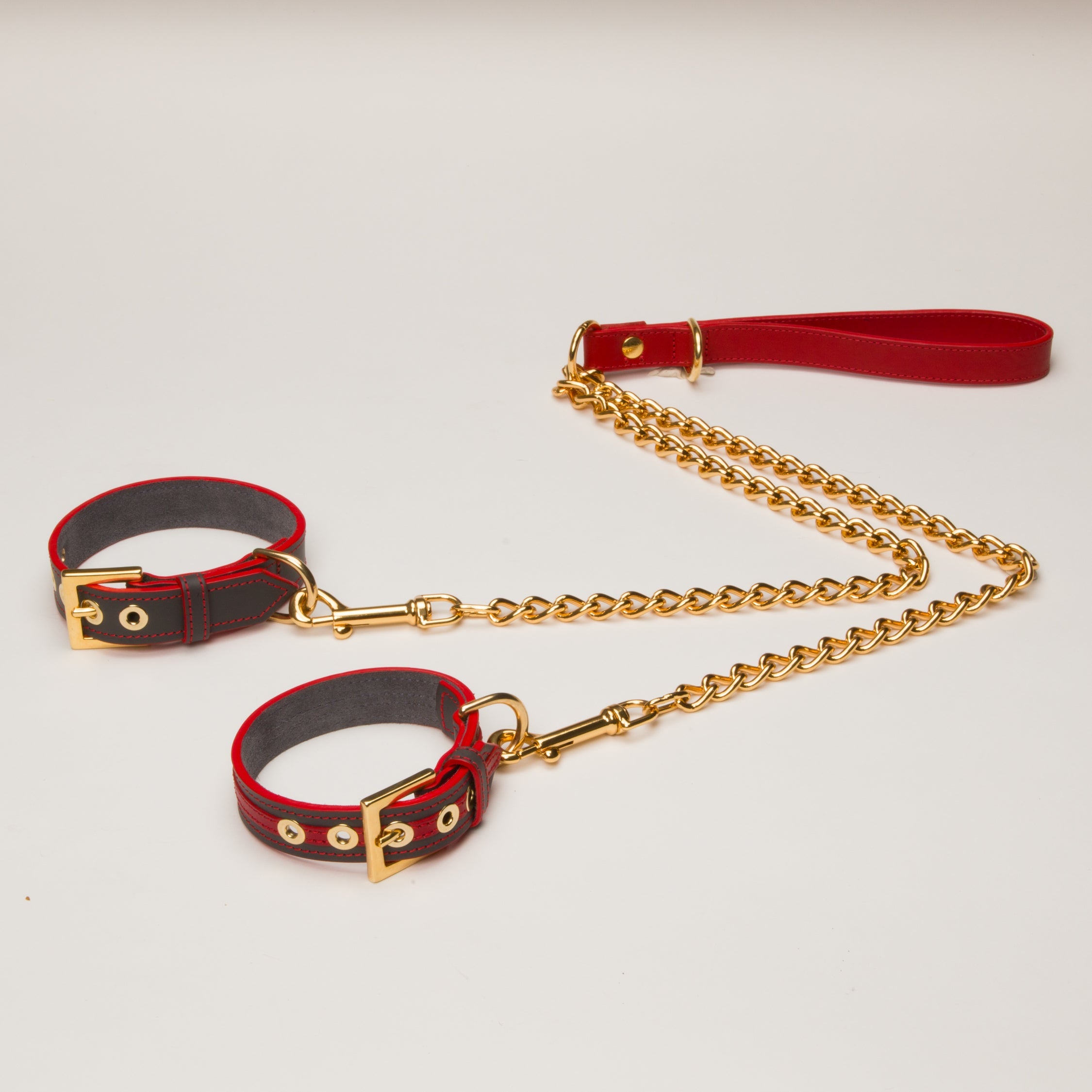 Luxury Leather Dog Collar Red on Grey Medium & Large Dogs – Leather Collar