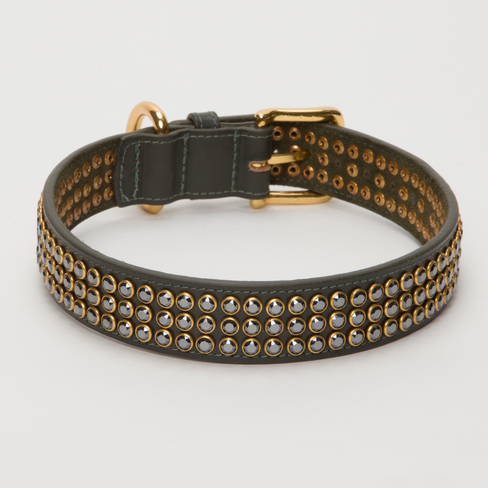 Leather Amazon Forrest Green with Swarovski Crystal Collar Medium & Large Dogs – Leather Collar