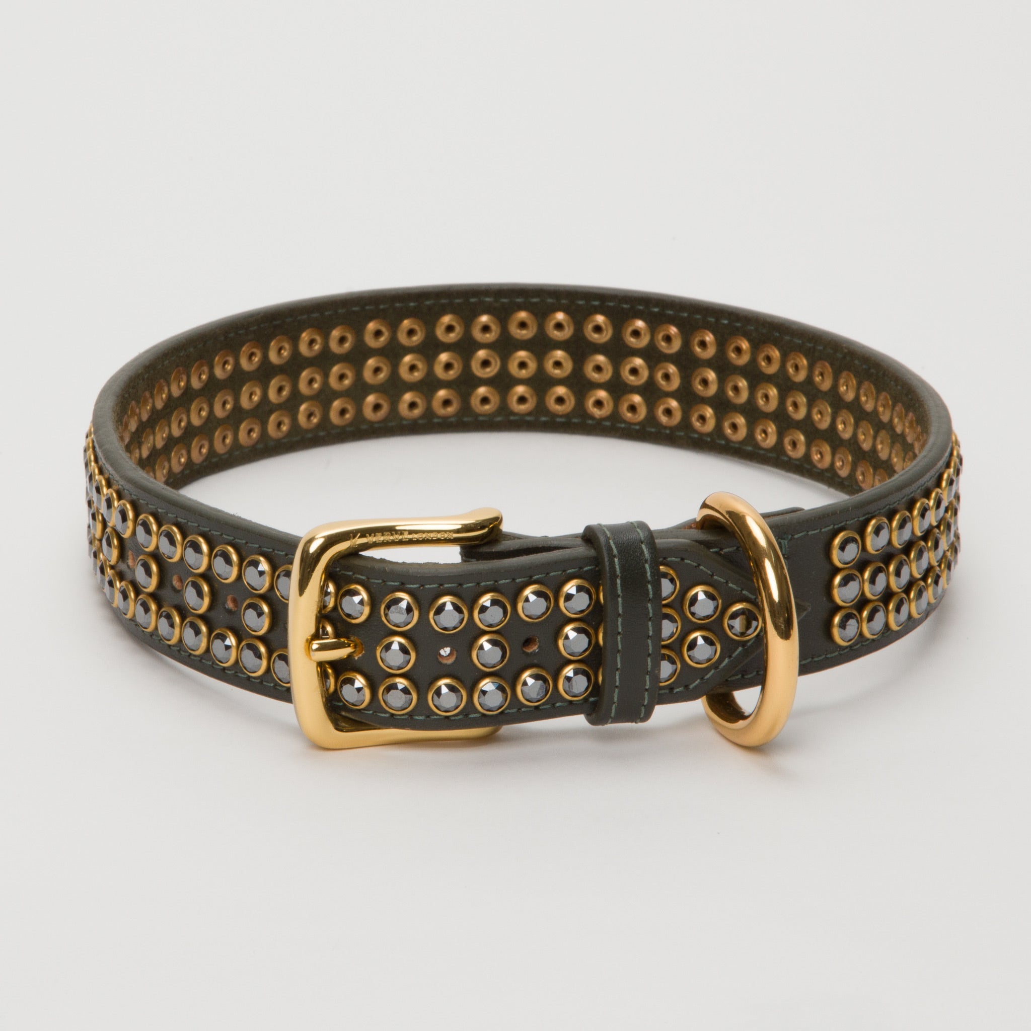 Leather Amazon Forrest Green with Swarovski Crystal Collar Medium & Large Dogs – Leather Collar