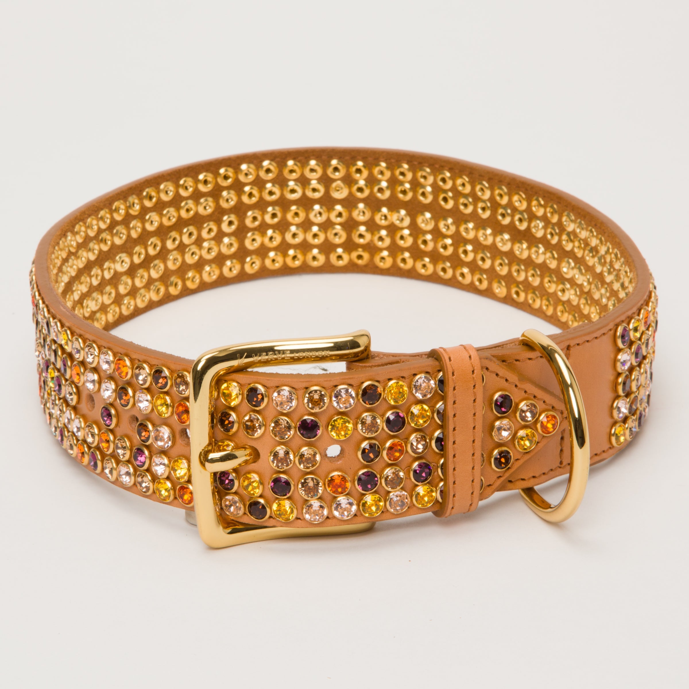 Luxury 5 Row Swarovski Crystal Nude Tan Collar Large to XLarge Breeds – Leather Collar