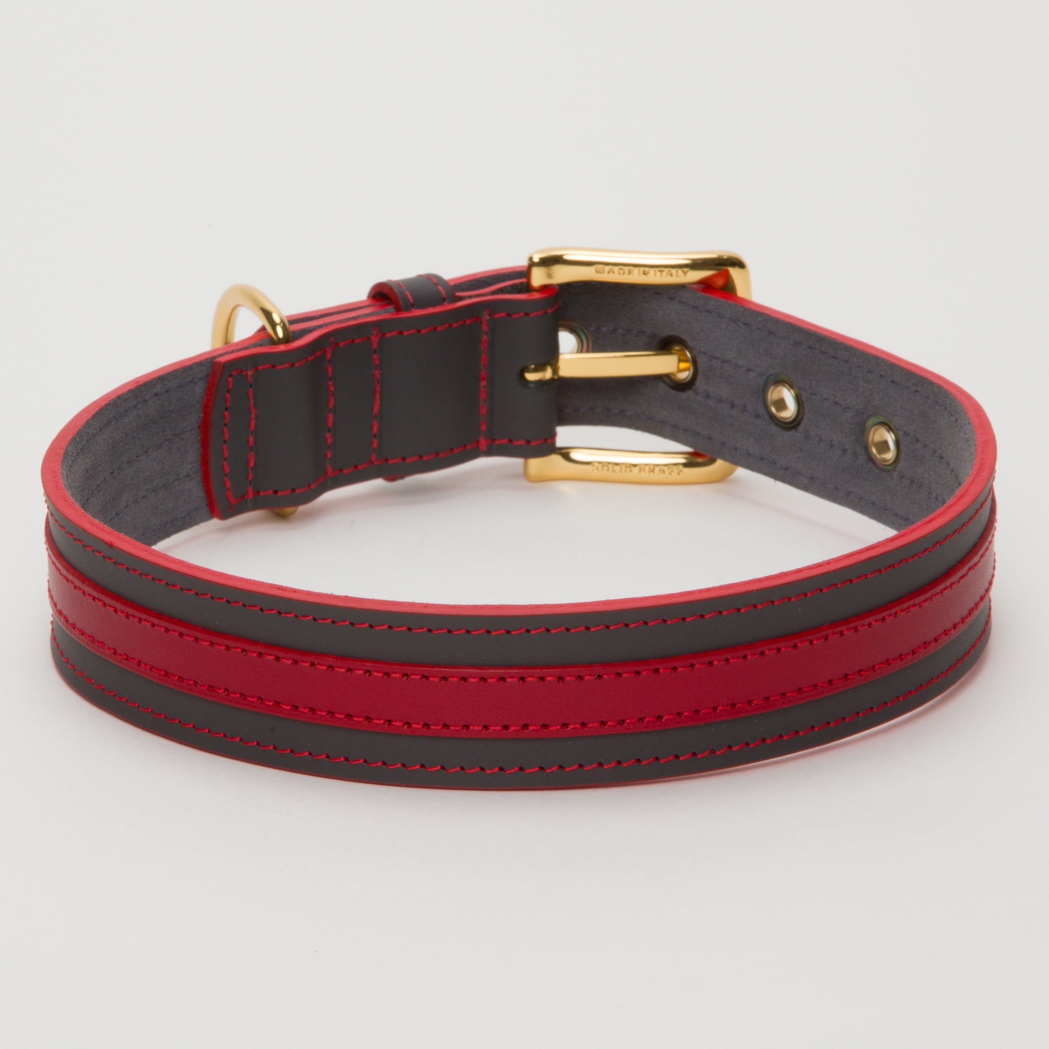 Luxury Leather Dog Collar Red on Grey Medium & Large Dogs – Leather Collar