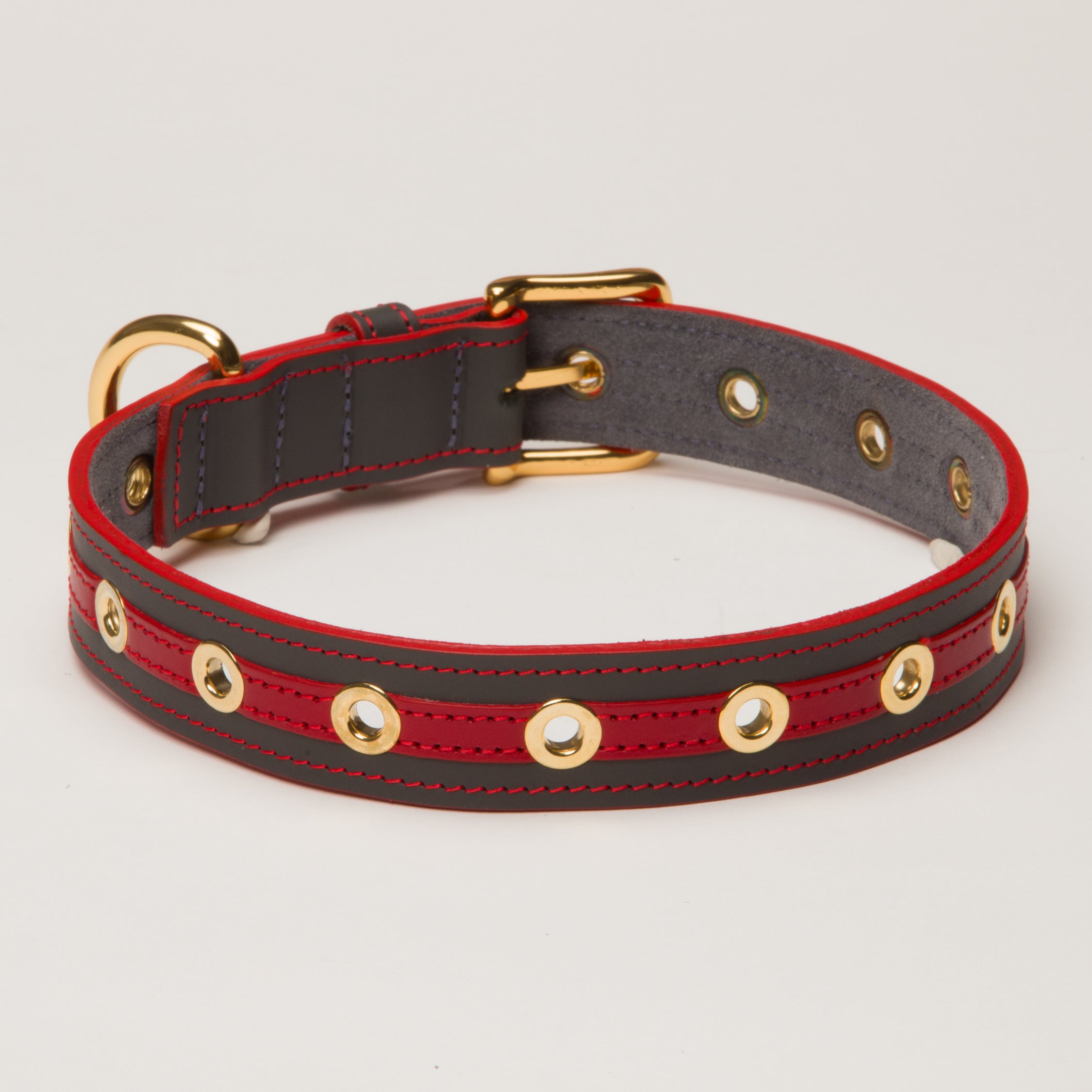 Luxury Leather Dog Collar Red on Grey with Eyelets Medium Large and XLarge Breeds – Leather Collar