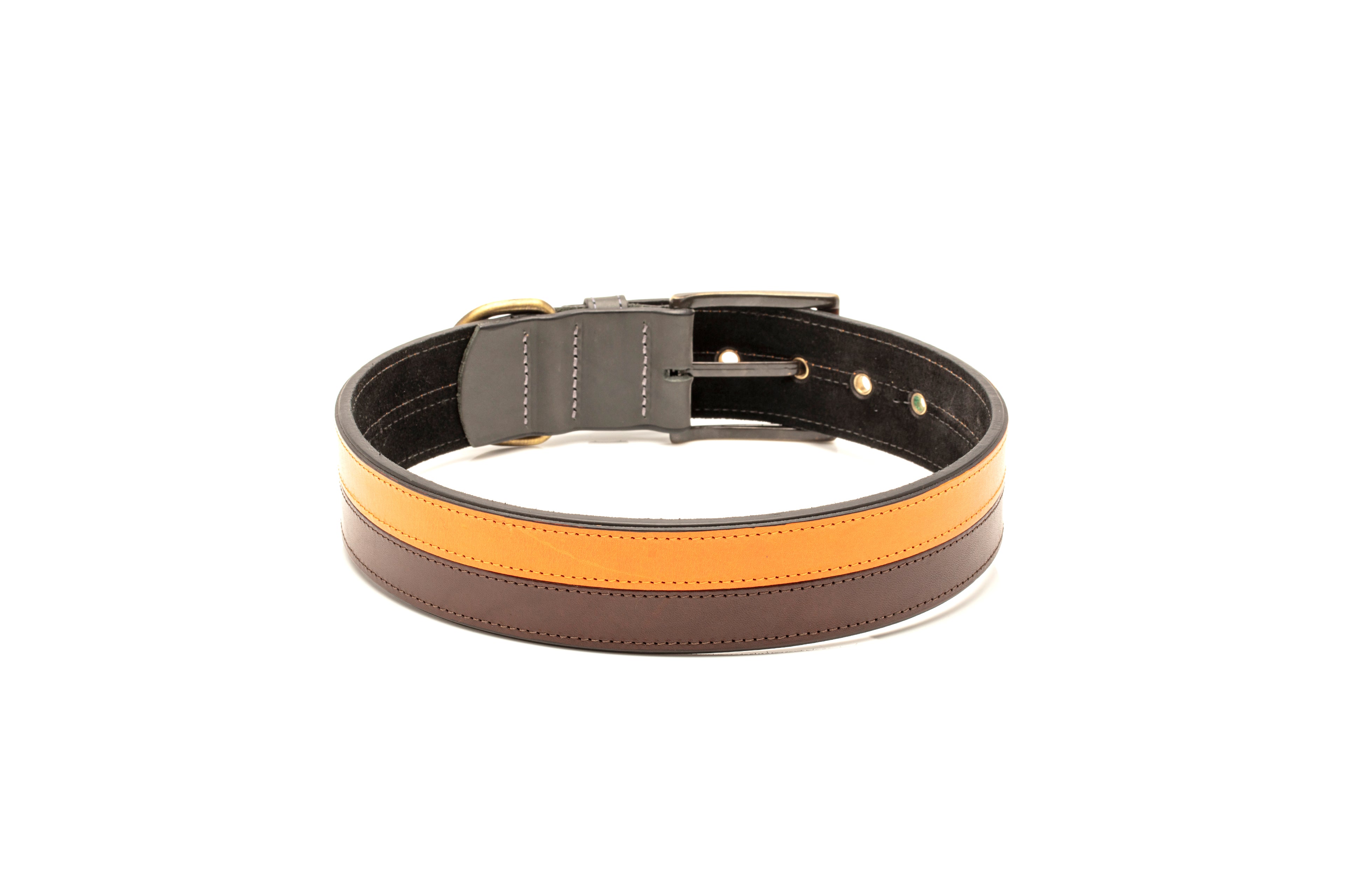 TWO-TONE CONTRAST LEATHER COLLAR IN YUCATAN BROWN & VIBRANT ORANGE