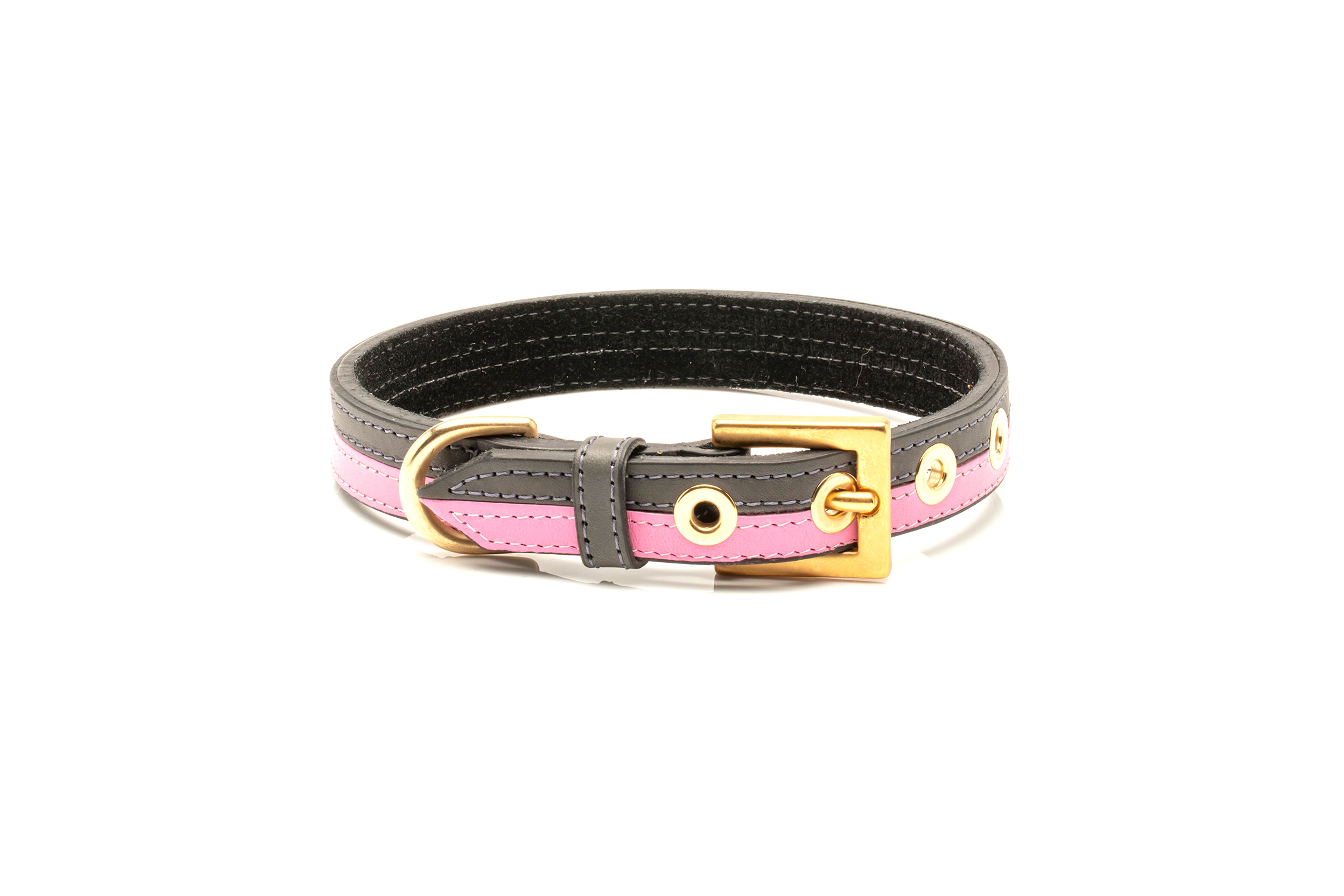 TWO-TONE CONTRAST LEATHER COLLAR IN CHARCOAL GREY & FUSHIA PINK