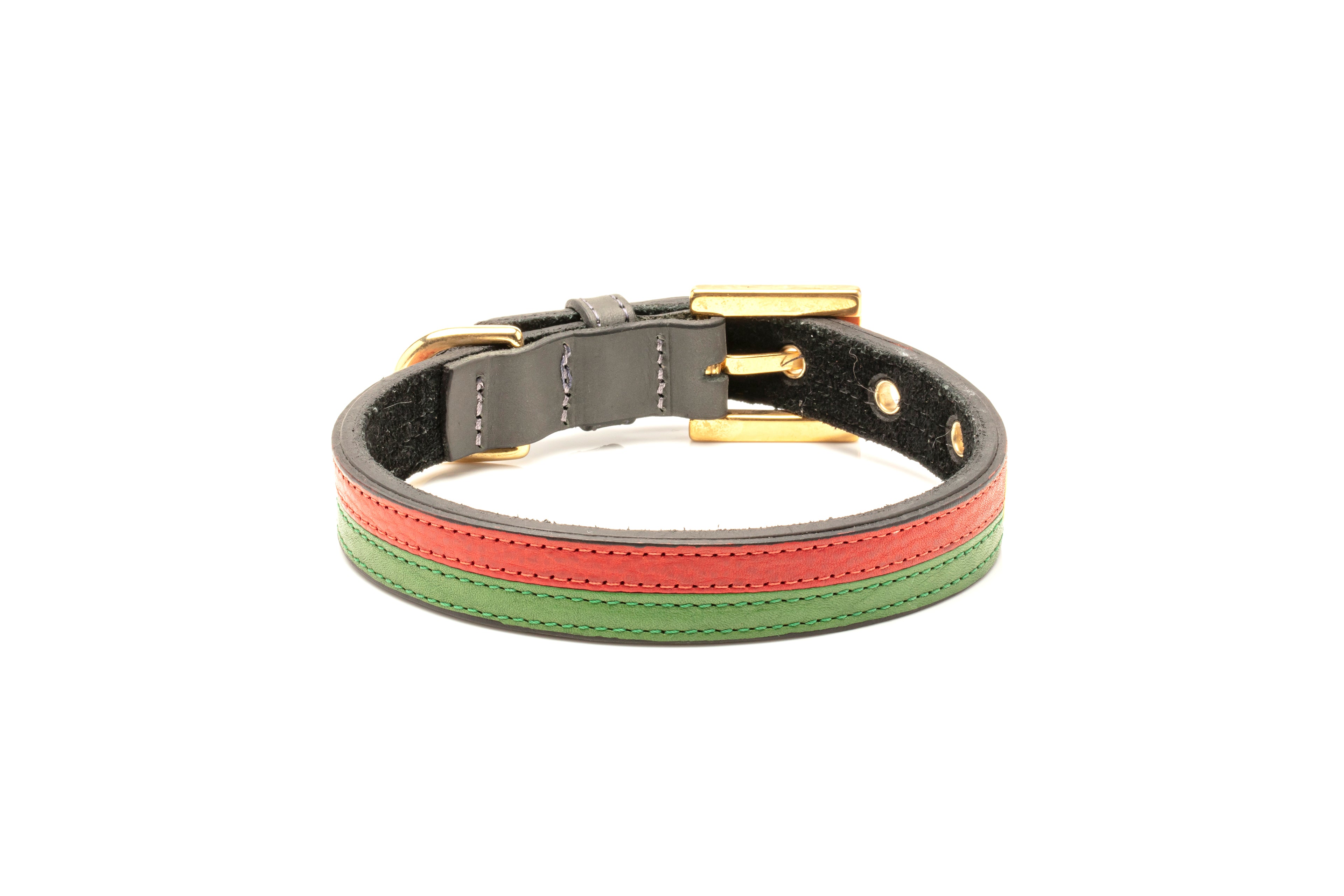 TWO-TONE CONTRAST LEATHER COLLAR IN RACING GREEN & CHERRY RED